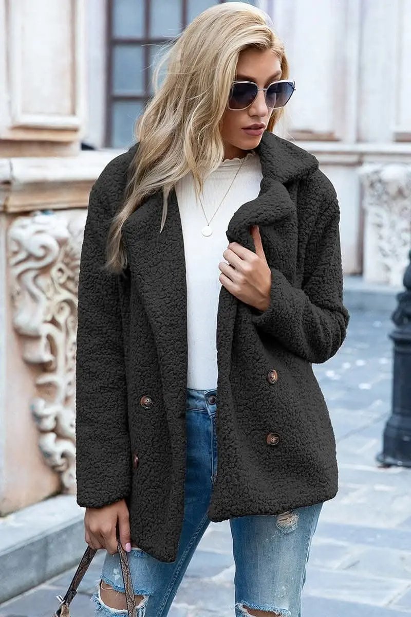 Chic lapel collar sherpa coat - Love Salve